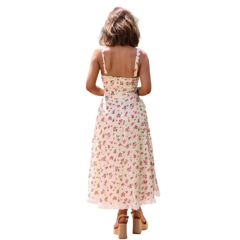 Mika and Gala Lilywhyt Small Pink White Floral Dress with Eyelet Trim - Picture 2 of 5